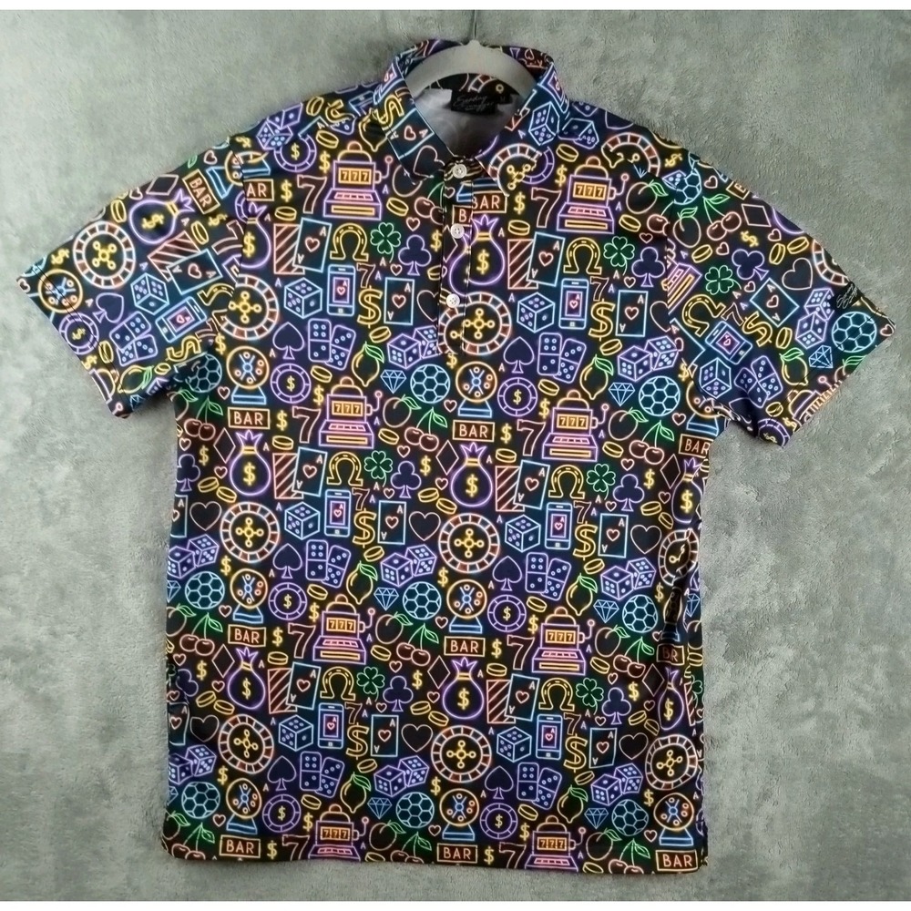 Sunday Swagger Golf Shirt Men Medium Gambler Polo Vegas Neon Lights Lucky Casino